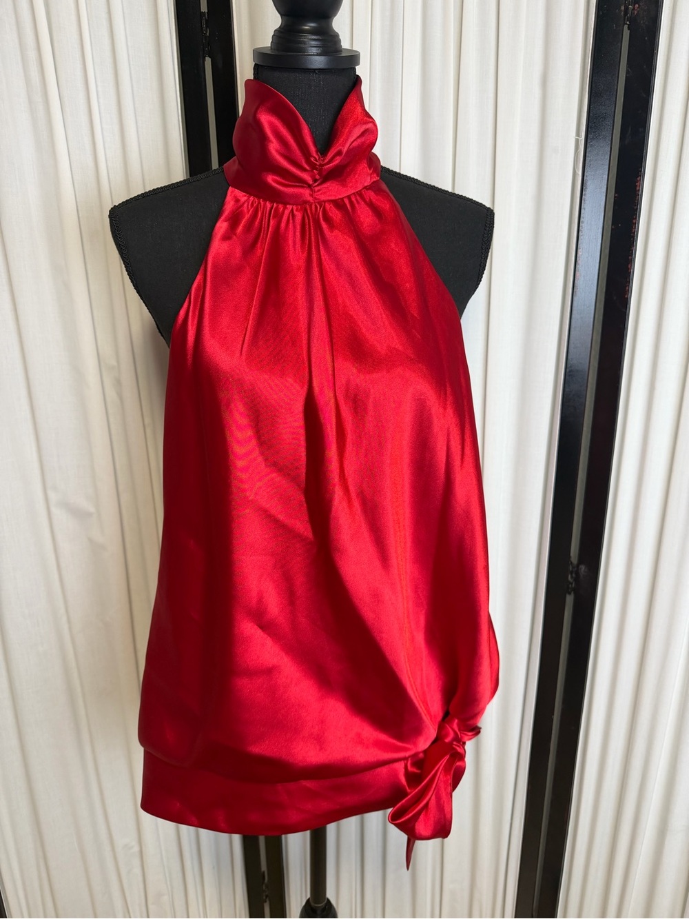 Red Satin-look Halter Neck Top with side tie